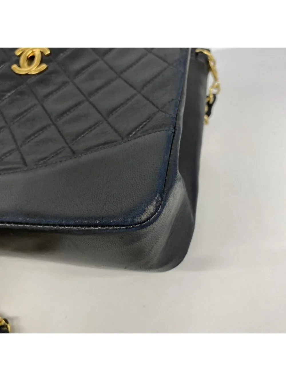 Chanel Handbag Quilted Lambskin Black Gold 2-Way